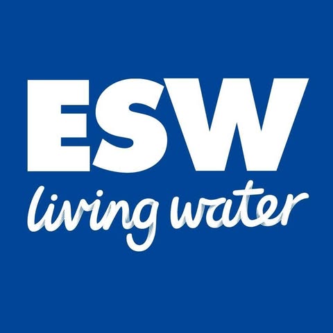 Essex and Suffolk Water logo. ESW uppercase text with "living water" in script font underneath